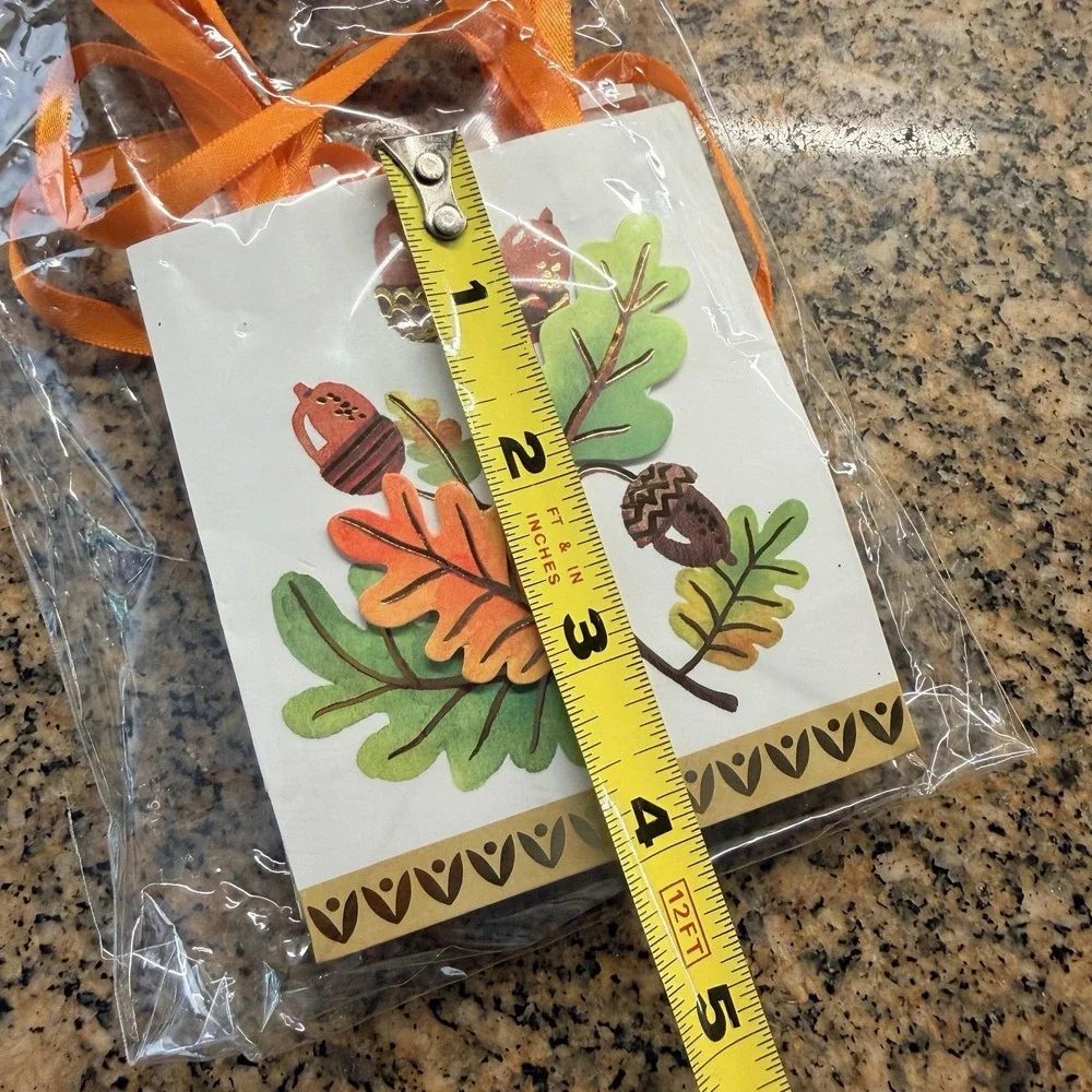 Papyrus Fall Favor Bags Set Of 6 Acorn Leaf Orange Ribbon Party Gift 3.25